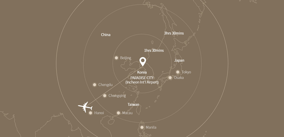 Distance from Asia to Paradise City